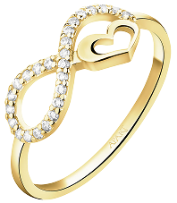 Gold ring with cubic zirconia - infinity, heart