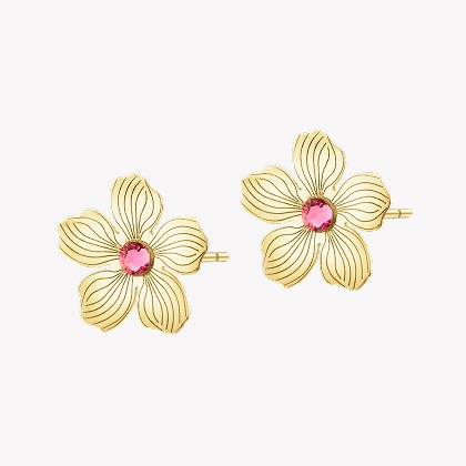 Gold earrings with cubic zirconia - flowers