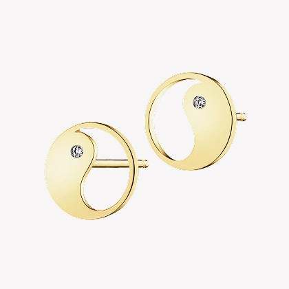 Yellow gold earrings with diamonds - Yin Yang