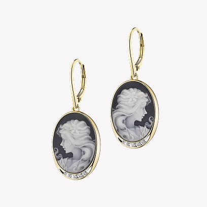 14 K Rhodium-Plated Yellow Gold Dangling Earring