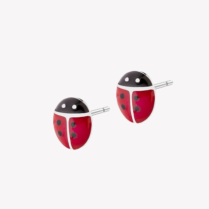 Silver earrings with enamel - Ladybug