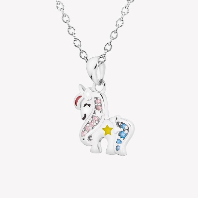 Silver pendant with zircons and enamel - unicorn