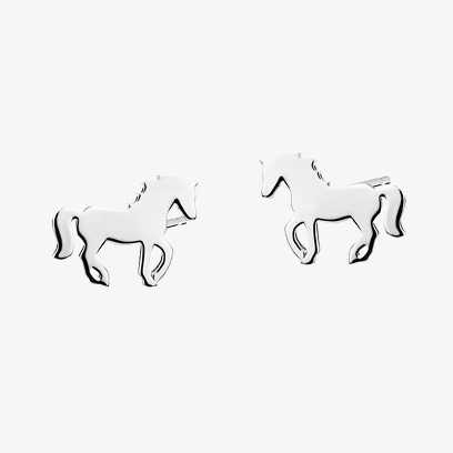 Silver earrings in the shape of horses