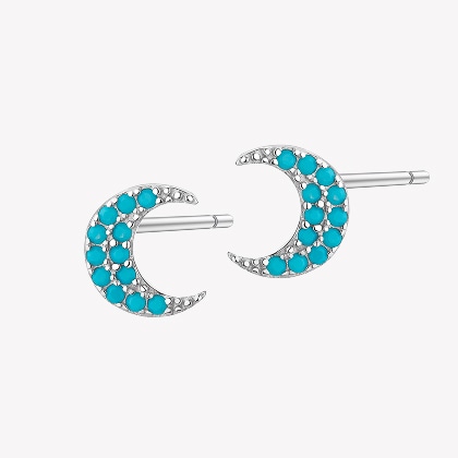 Silver earrings with synthetic turquoises - Moons