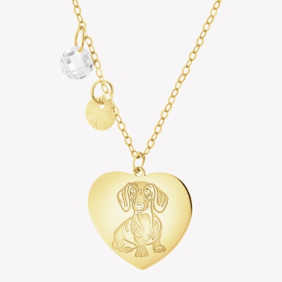 Gold necklace with cubic zirconia - dog, heart