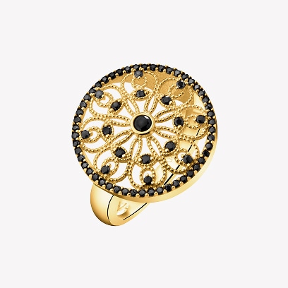 Gold ring with cubic zirconias - rosette