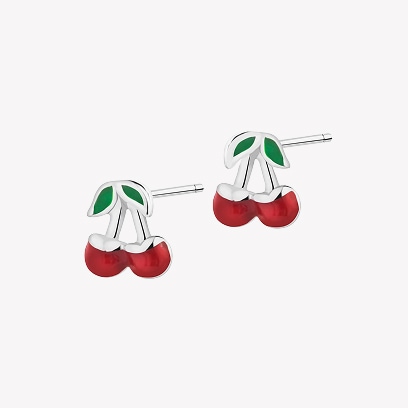 Silver earrings with enamel - cherries
