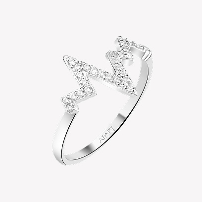 Silver ring with cubic zirconia - Heart EKG