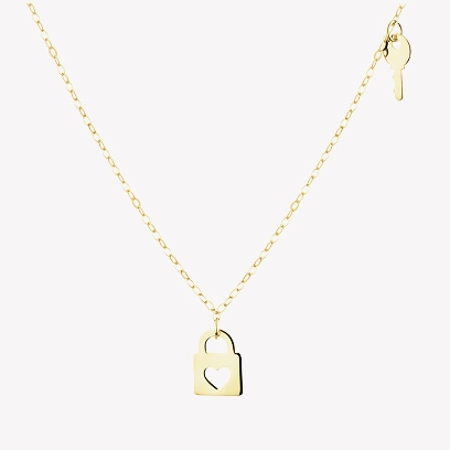 Gold necklace with a padlock pendant