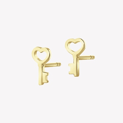Gold earrings in the shape of keys
