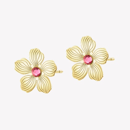 Gold earrings with cubic zirconia - flowers
