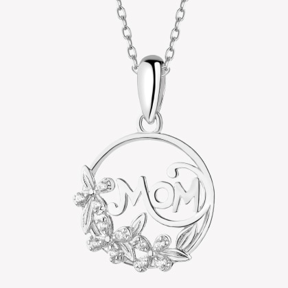 Silver pendant with cubic zirconia - mom, flowers