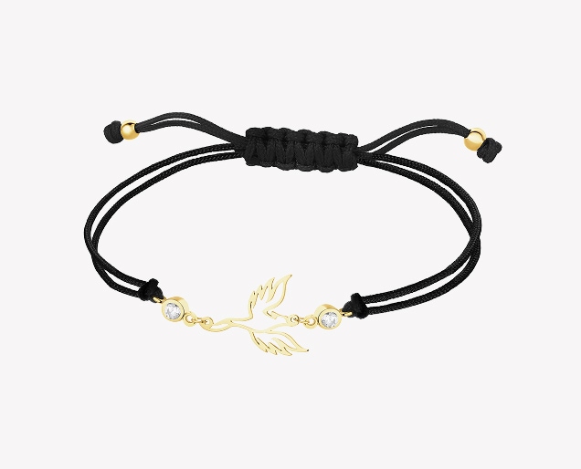 Bracelet with cubic zirconia and yellow gold elements - bird