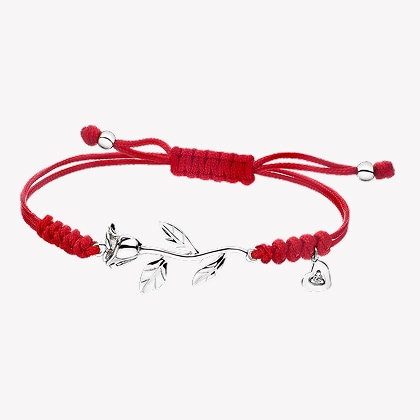Bracelet with white gold elements and diamond - rose, heart