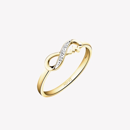 Yellow gold ring with diamonds - infinity, heart EKG