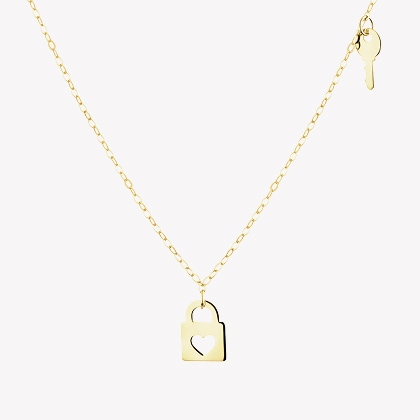 Gold necklace - padlock, key