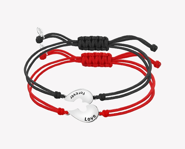 Silver bracelets for couples - set - heart, love