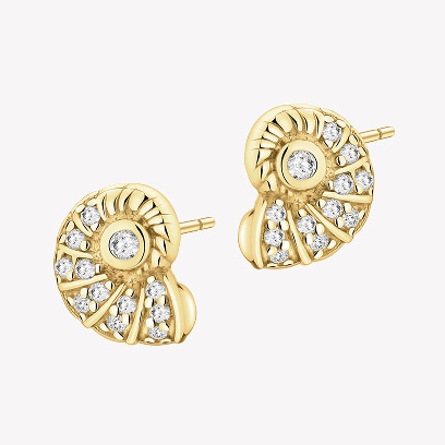 Gold earrings with zircons - seashells