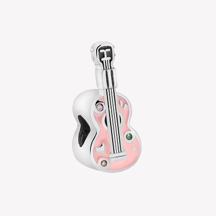 Silver beads pendant with cubic zirconia and enamel - guitar