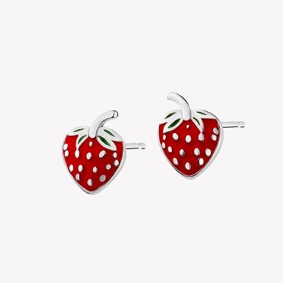 Silver earrings with enamel - strawberries