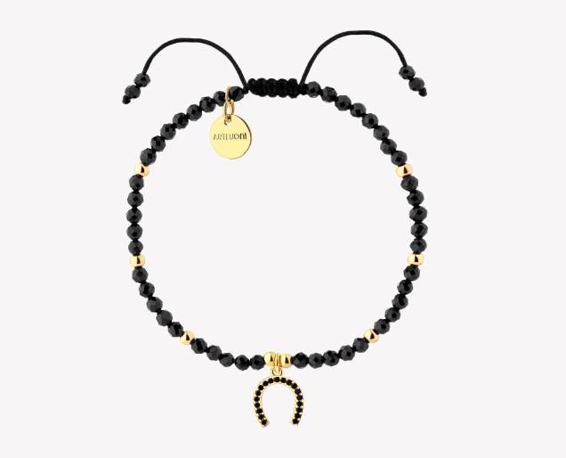 Gold-plated brass bracelet with spinels and cubic zirconias - horseshoe