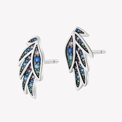 Silver earrings with cubic zirconia - wings