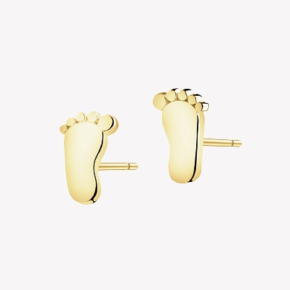 Gold earrings with a baby feet motif