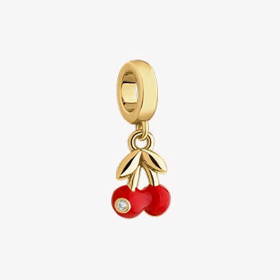 Silver beads pendant for a child with cubic zirconia and enamel - cherries