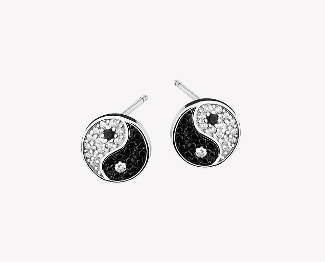 Silver earrings with cubic zirconia - yin yang