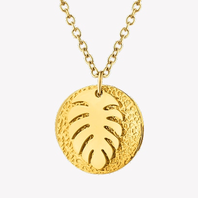 Gold monstera leaf pendant