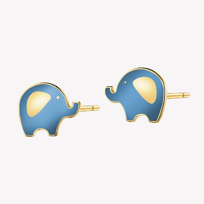 Gold-plated enamel earrings – little elephant