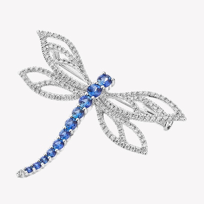White gold and diamond dragonfly brooch