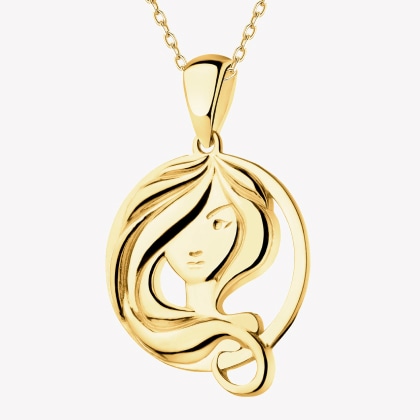 Gold pendant featuring a woman's profile