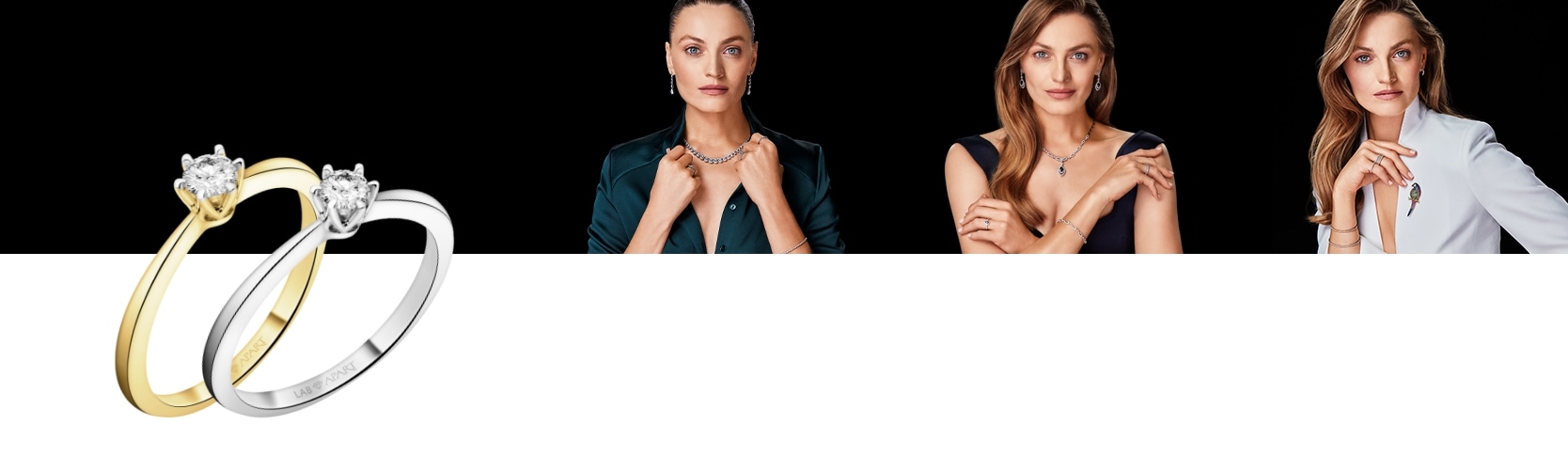 Model Anna Jagodzińska. Two diamond rings in yellow and white gold