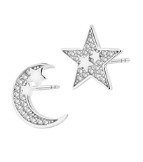 silver earrings with zircons - stars, moons