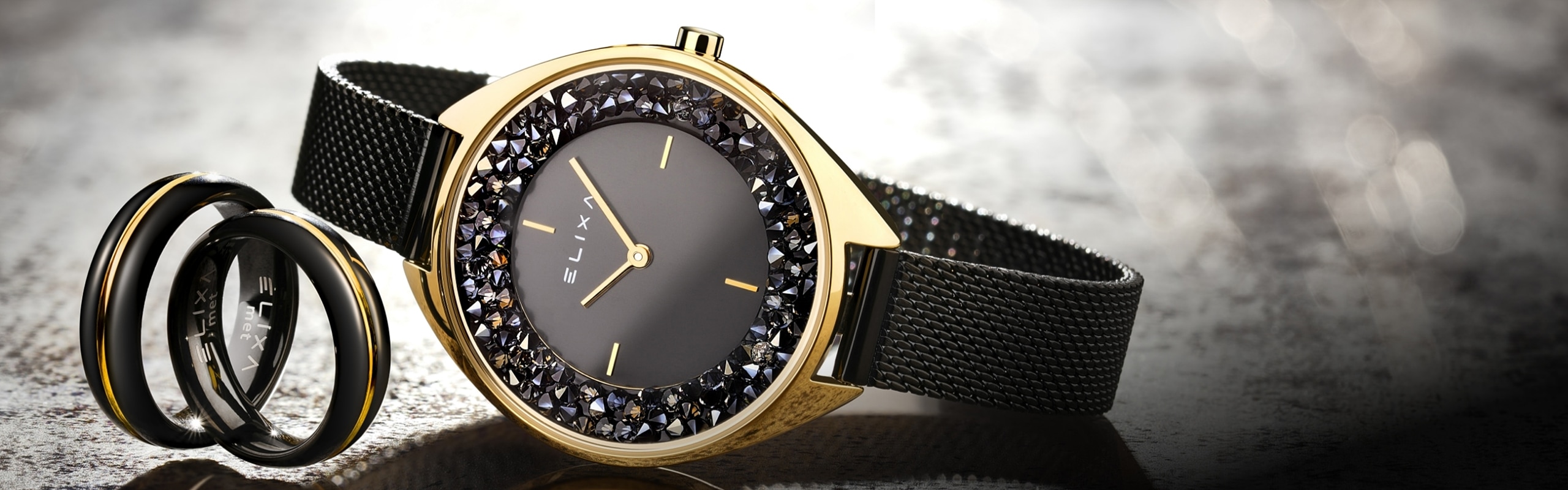 Black watch for women, black rings by Elixa