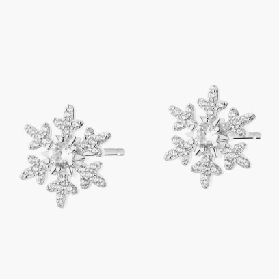 Rhodium Plated Silver Earrings with Cubic Zirconia - snowflakes