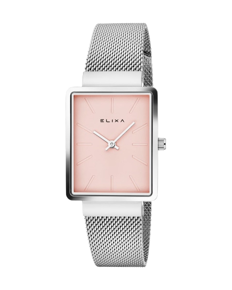 Elixa women's watch with a pink dial and steel bracelet