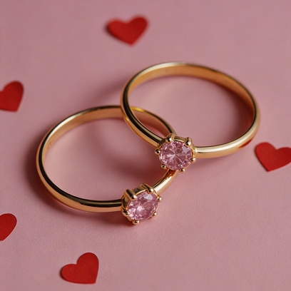 Two gold rings with a pink gemstone