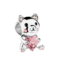 Silver beads pendant for a child with cubic zirconia - teddy bear