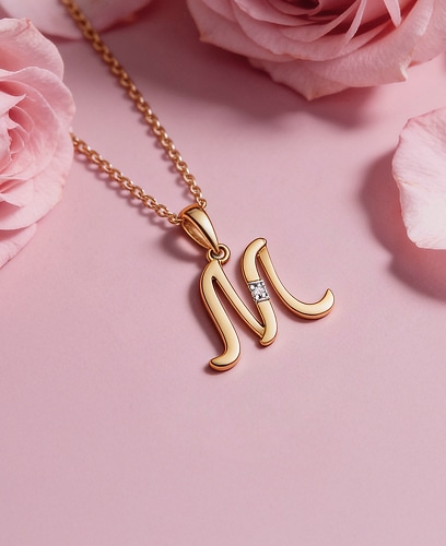 Yellow gold pendant with a diamond - letter M