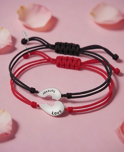 Silver bracelets for couples - set - heart, love