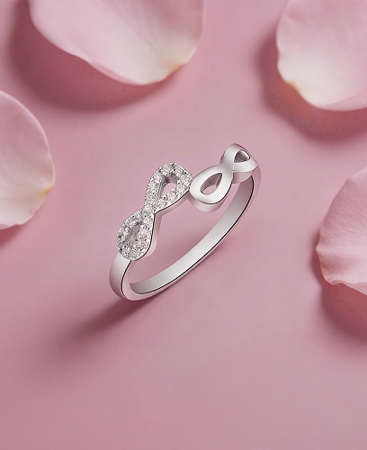 Silver ring with cubic zirconia - infinity