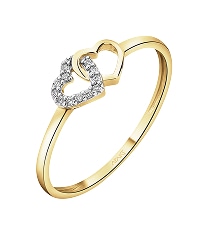 9 K Rhodium-Plated Yellow Gold Ring with Diamonds