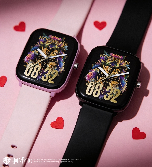 Pink and black smartwatches from the Harry Potter collection