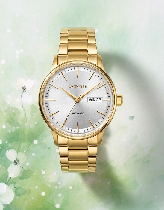 Aztorin steel watch in gold color