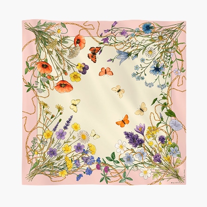 pink-yellow scarf with spring motif
