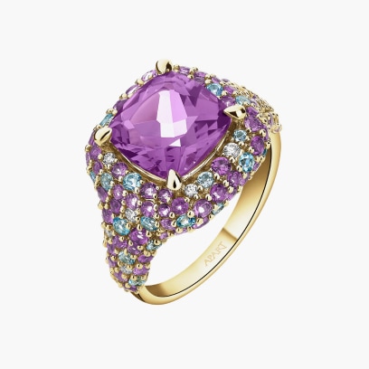 gold ring decorated with colored stones