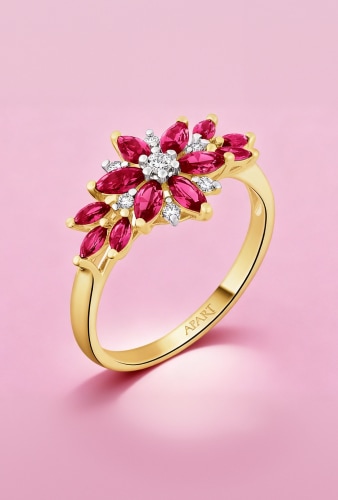 gold ring with zircons in the shape of a flower