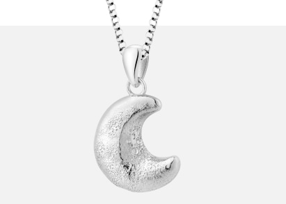 Silver necklace with a moon-shaped pendant